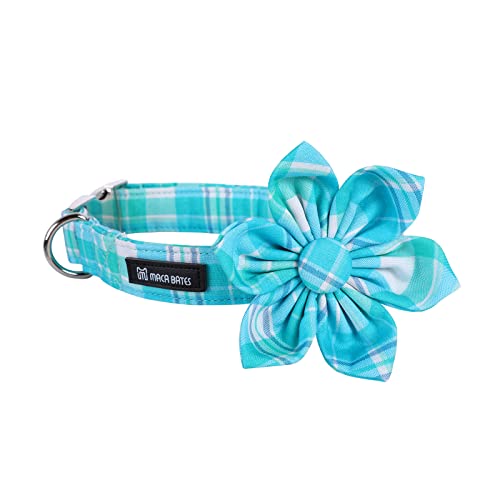 Maca Bates Hundehalsband mit Blume, abnehmbare Blume, niedliche Schleifen für Hunde, Hunde-Blumen-Halsband für kleine, weibliches oder männliches Geschenk (XS, blaues Gitter) von M MACA BATES