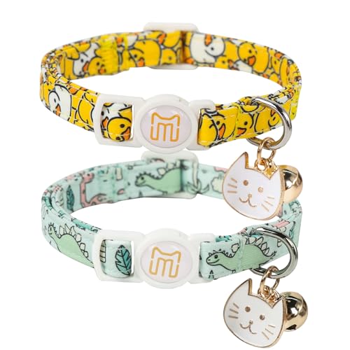 Maca Bates Katzenhalsband, niedliches Dinosaurier- und Enten-Design, langlebig, bequem, verstellbar, Geburtstagsgeschenk, Einheitsgröße, für Jungen, Mädchen, weibliche Katzen, Haustiere, 2 Stück von M MACA BATES