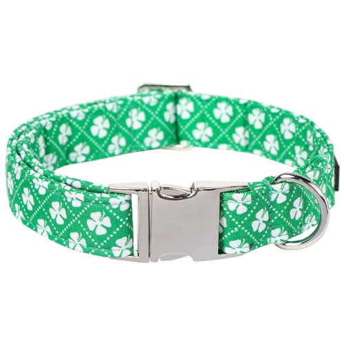 Maca Bates Kleeblatt-Hundehalsband, bequem, weich, St. Patrick's Day, Hundehalsband mit Metallschnalle, verstellbar, für kleine, mittelgroße und große Hunde, Glücksklee von M MACA BATES