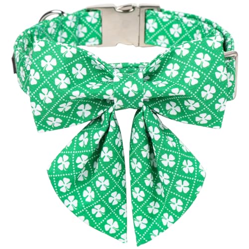 Maca Bates St. Patricks Day Hundehalsband mit Fliege, Irisches Kleeblatt, Hunde, Grüngrün kariert, Matrosenfliege, verstellbar, St. Patrick's Kleeblatt, Frühlingsgeschenk für kleine, mittelgroße und von M MACA BATES