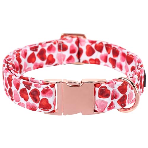 Maca Bates Valentines Hundehalsband Bequemes Weiches Herz Hundehalsband mit Metallschnalle Verstellbares Welpenhalsband Valentinstagsgeschenk für kleine, mittelgroße und große Hunde von M MACA BATES