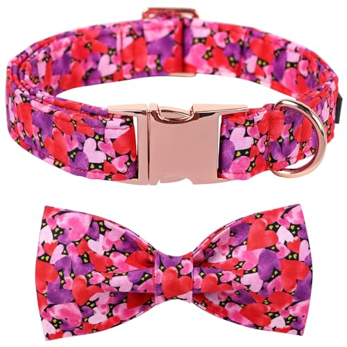 Maca Bates Valentines Hundehalsband mit Schleife Bequemes Weiches Herz Hundehalsband mit Metallschnalle Verstellbares Welpenhalsband Valentinstagsgeschenk für kleine, mittelgroße und große Hunde von M MACA BATES