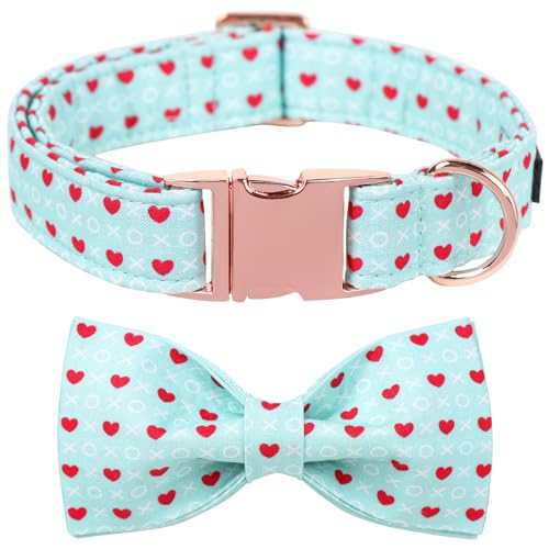 Maca Bates Valentines Hundehalsband mit Schleife Bequemes Weiches Herz Hundehalsband mit Metallschnalle Verstellbares Welpenhalsband Valentinstagsgeschenk für kleine, mittelgroße und große Hunde von M MACA BATES