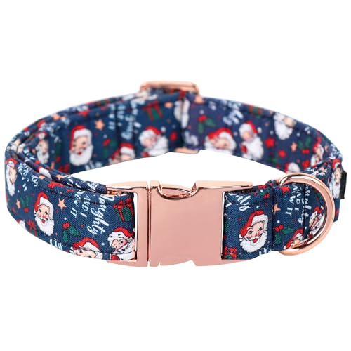 M MACA BATES Weihnachts-Hundehalsband, Baumwolle, weich, Weihnachtsmann, mit Metallschnalle, Winter-Hundehalsband, verstellbar, für kleine, mittelgroße und große Hunde von M MACA BATES