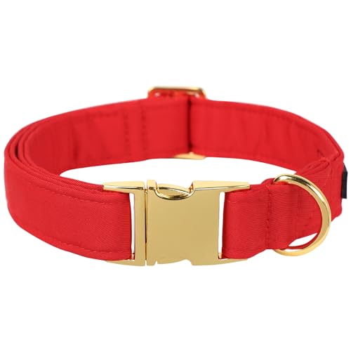 Maca Bates Weihnachts-Halsbänder für Hunde, Baumwolle, weich, rot, mit Metallschnalle, Winter-Hundehalsband, verstellbar, für kleine, mittelgroße und große Hunde von M MACA BATES