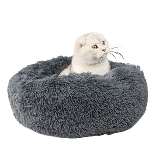 M&Catree Donutbett für Hunde und Katzen, Flauschiges Hundebett rund, Hundekissen weiches Katzenbett aus kuscheligem Plüsch - Dunkelgrau, Φ: 40cm von M&Catree