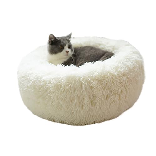 M&Catree Donutbett für Hunde und Katzen, Flauschiges Hundebett rund, Hundekissen weiches Katzenbett aus kuscheligem Plüsch - Weiß, Φ: 40cm von M&Catree