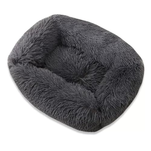 M&Catree Hundebett waschbar Flauschiges Katzenbett Katzenschlafplatz für Katzen Kleine Mittelgroße Hunde Plüsch Katzenkissen Kuschelbett - Dunkelgrau, M: 66 * 56 * 18cm von M&Catree