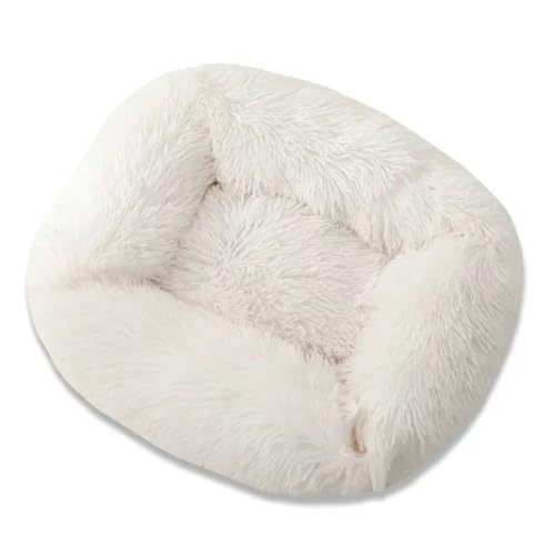 M&Catree Hundebett waschbar Flauschiges Katzenbett Katzenschlafplatz für Katzen Kleine Mittelgroße Hunde Plüsch Katzenkissen Kuschelbett - Weiß, M: 66 * 56 * 18cm von M&Catree