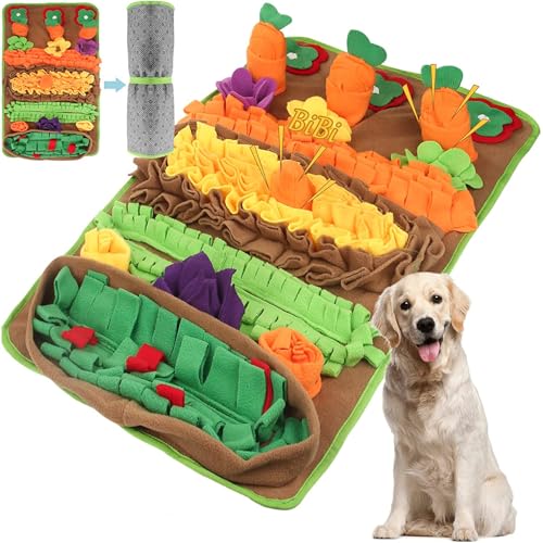 M&Catree Schnüffelteppich Hund, 80x48CM Waschbar Futtermatte Riechen Trainieren Schnüffeldecke Hundespielzeug Intelligenz Trainingsmatte für Haustier Hunde Katzen Stressabbau - Gelb Grün von M&Catree