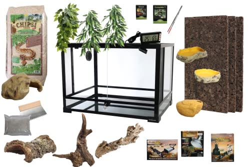 Komplettset Deluxe: Für Leopardgeckos (100x50x50cm) Terrarium mit ReptiZoo Glasterrarium Easy-Build 90x45x45 (NRK0114) von M&S Reptilien