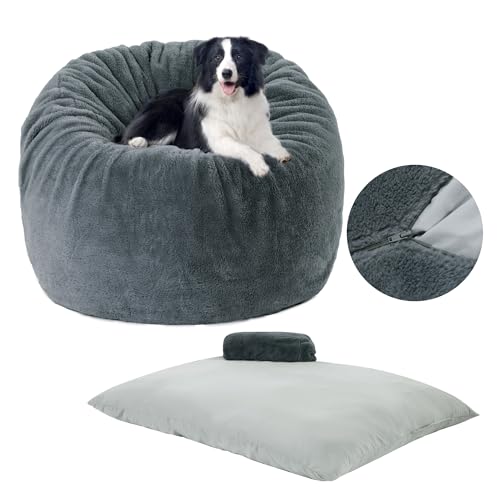 MABOZOO 2-in-1-Hunde-Sitzsack, weich, wandelbarer Sitzsack für Hunde, variable Form vom Sitzsack zur Matratze, mit waschbarem Bezug, Stuhl lässt sich vom Sitzsack zusammenfalten (60 x 60 x 47 cm) von MABOZOO