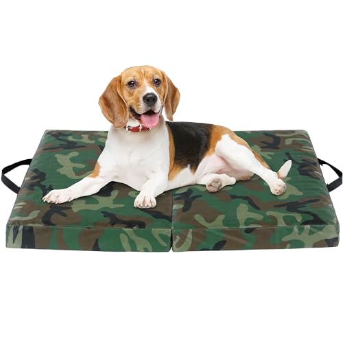 MABOZOO Faltbares Reise-Hundebett, wasserdichte Haustier-Schlafmatte mit Eierkisten-Schaumstoff, waschbare Haustierbett-Matratze, Zwingerunterlage mit Griff für große/mittelgroße Hunde (Camouflage, von MABOZOO