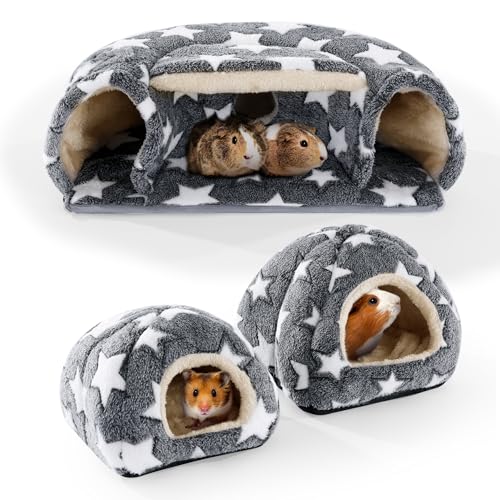 MABOZOO Meerschweinchen-Hauszubehör, 2 gemütliche Meerschweinchenbetten und dicker Meerschweinchen-Versteck-Tunnel, Meerschweinchenversteck für Meerschweinchen, Hamster, Kaninchen, Chinchillas, 3 von MABOZOO