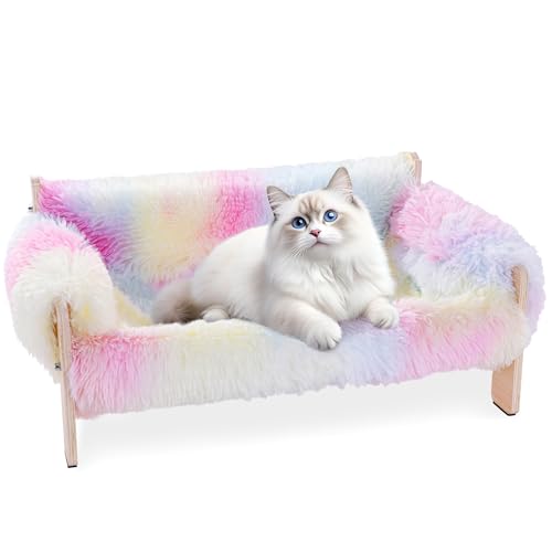 MABOZOO Plüsch-Katzen-Couch, Batik-Design, rosa Katzen-Sofa, Haustier-Sofa für Innenkatzen, erhöhtes Haustier-Sofa, Bett, Katzenstuhl für Kätzchen, Welpen oder Kleintiere von MABOZOO