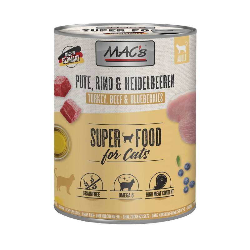 MAC's Cat Fleischmenü Pute, Rind und Heidelbeeren 12x800g von MAC's Cat