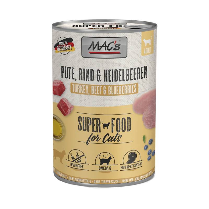 MAC's Cat Fleischmenü Pute, Rind und Heidelbeeren 6x400g von MAC's Cat