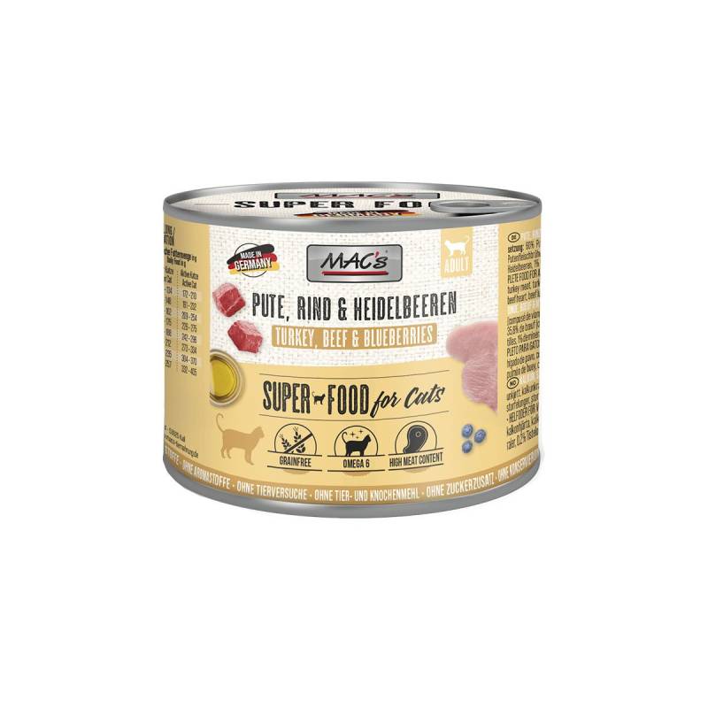 MAC's Cat Fleischmenü Pute, Rind und Heidelbeeren 12x200g von MAC's Cat