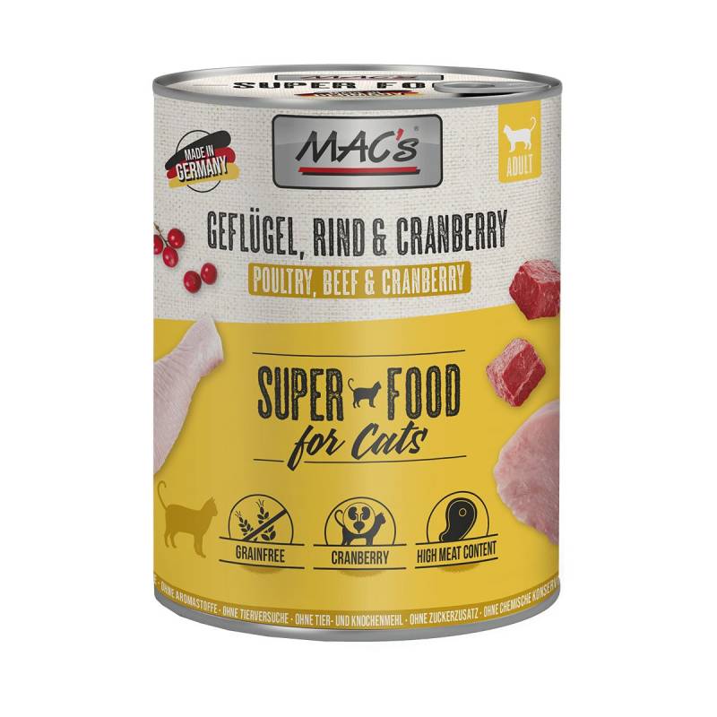 MAC's Cat Fleischmenü Geflügel, Rind und Cranberry 6x800g von MAC's Cat