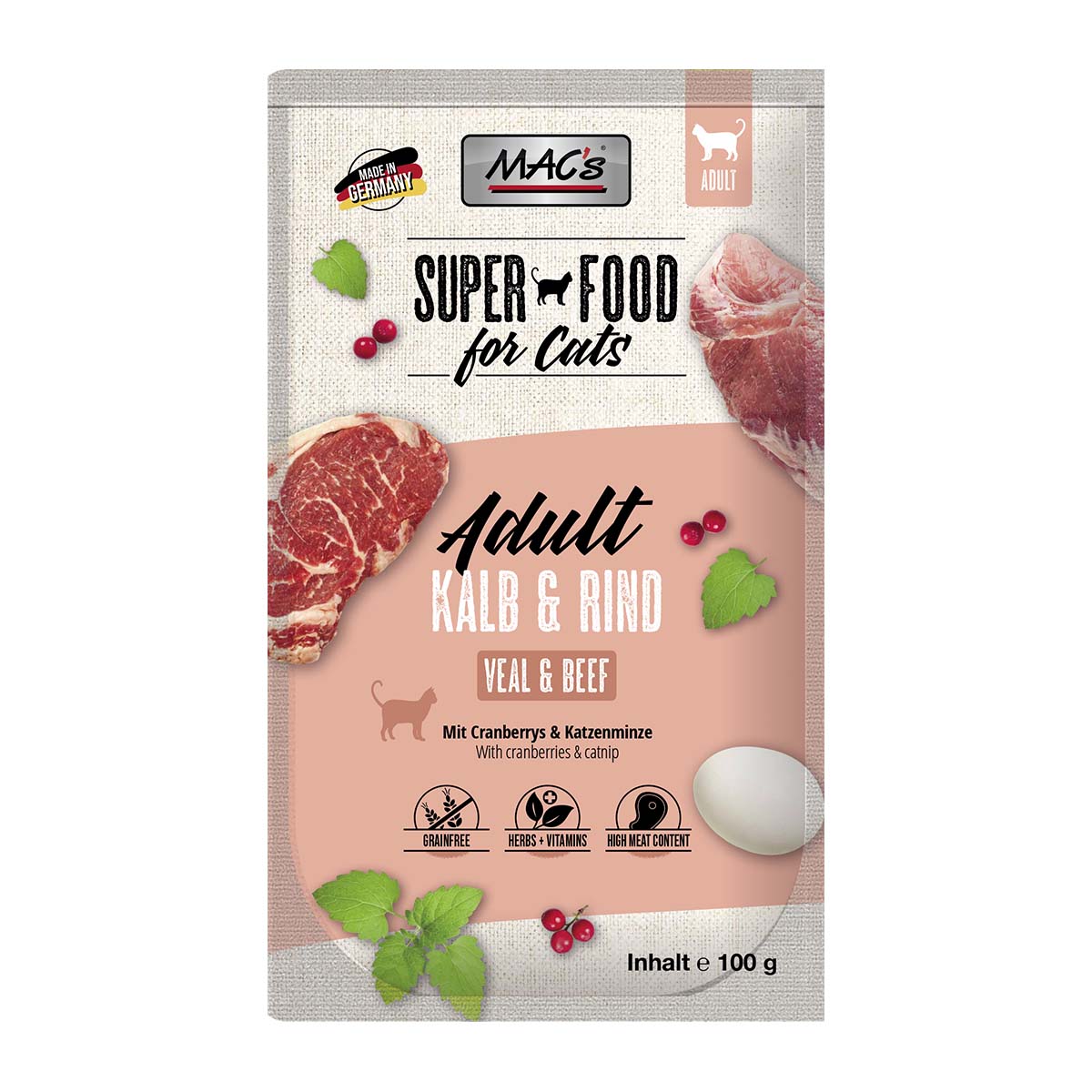 MAC's Cat Pouchpack Kalb, Rind und Cranberry 12x100g von MAC's Cat