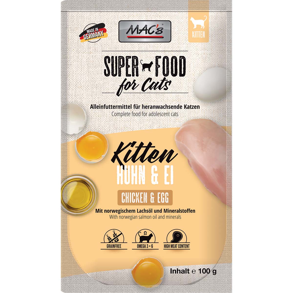 MAC's Cat Pouchpack Kitten Huhn & Ei 12x100g von MAC's Cat