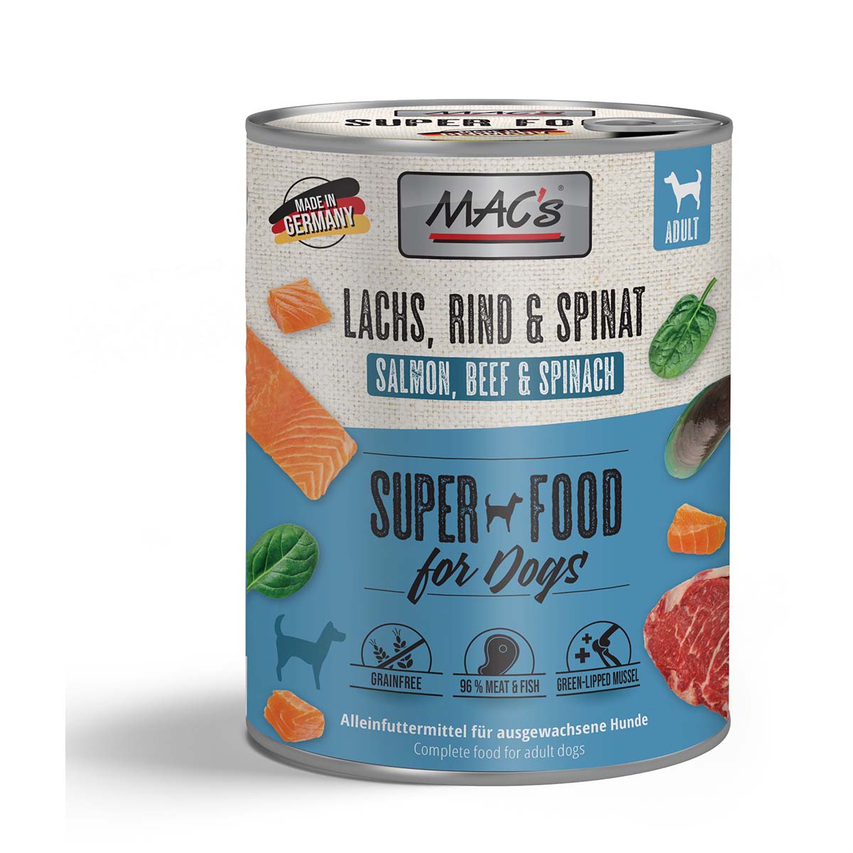 MAC's Dog Lachs, Rind und Spinat 12x800g von MAC's Dog