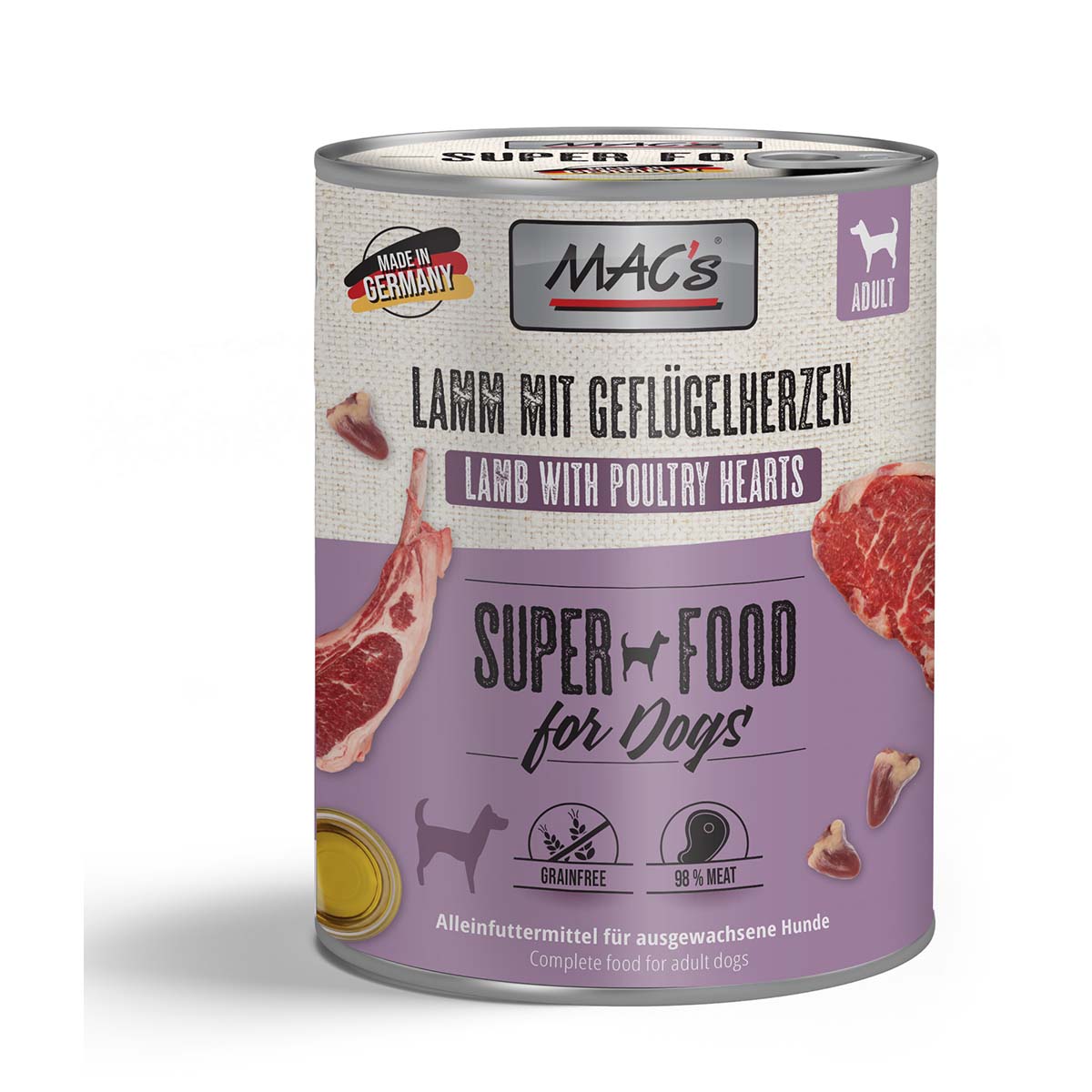 MAC's Dog Lamm mit Geflügelherzen 24x800g von MAC's Dog