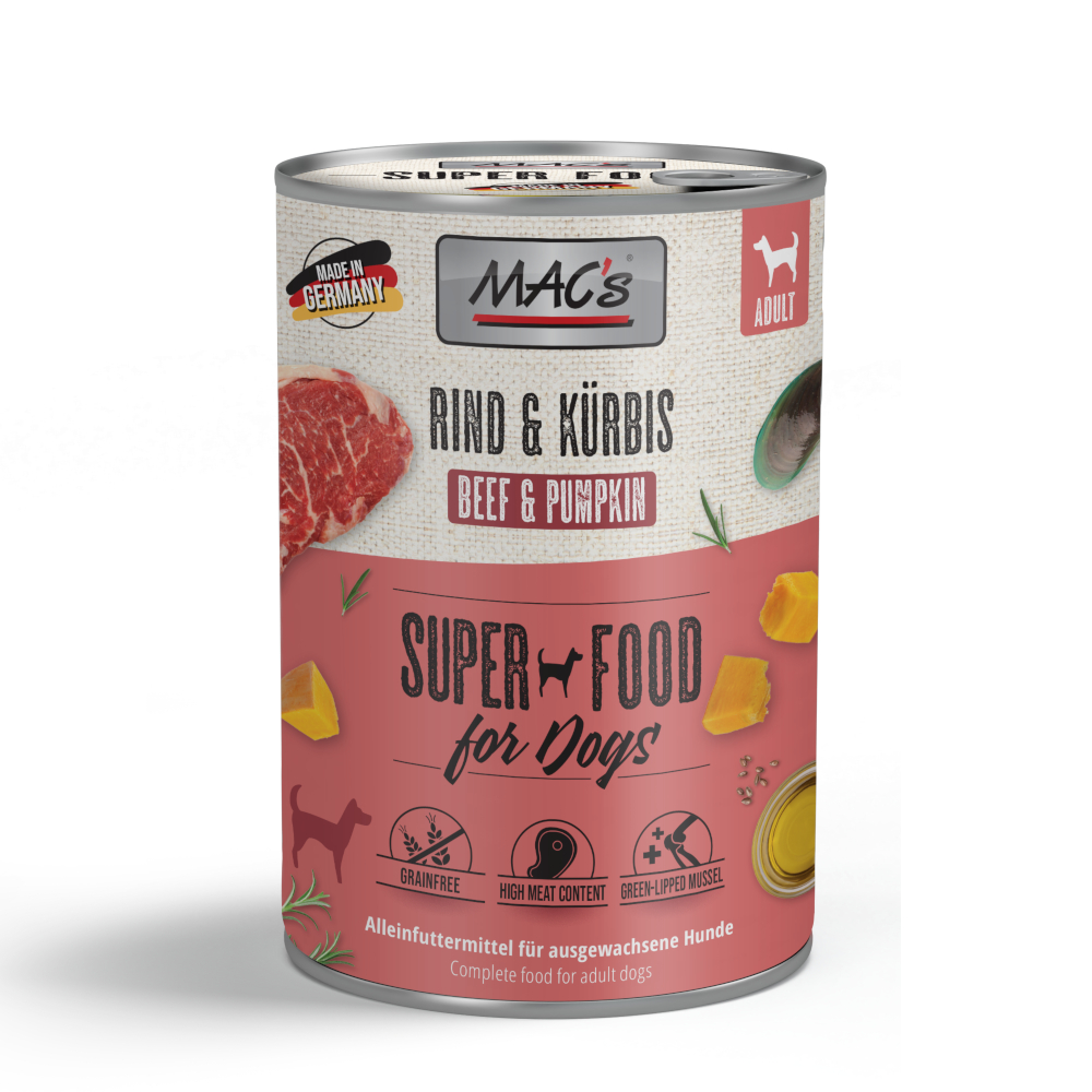 MAC's Adult Superfood 6 x 400 g - Rind & Kürbis von MAC's