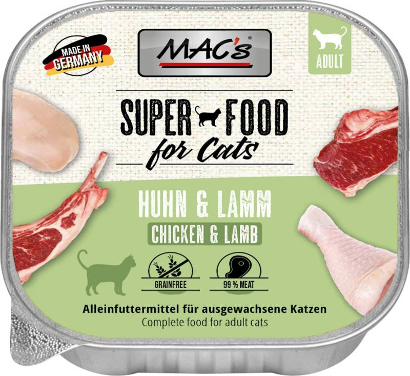 MAC's Cat 85g Schale Katzennassfutter Sparpaket 32 x 85 Gramm Huhn & Lamm