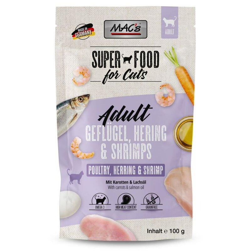 MAC's Cat Pouchpack Geflügel, Hering & Shrimps 12 x 100 g (11,49 € pro 1 kg) von MAC's