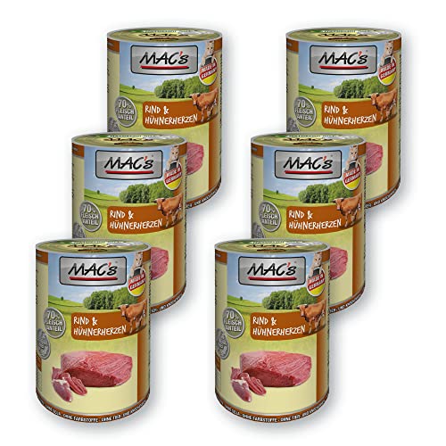 MAC''s Cat Rind + Hühnerherzen 400g Katzenfutter, Feuchtfutter Größe 6 x 400g von MAC's