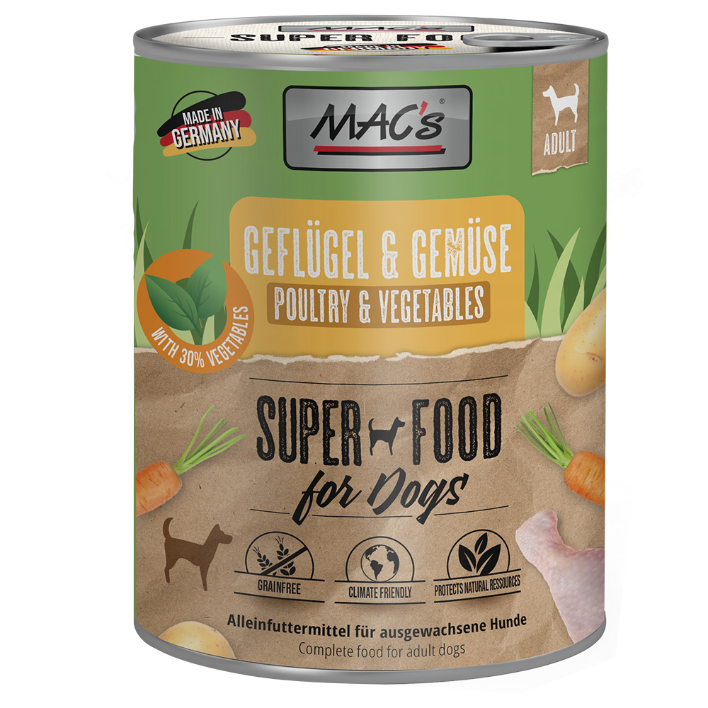 MAC's Nassfutter für Hunde 6 x 800 g - Geflügel & Gemüse von MAC's