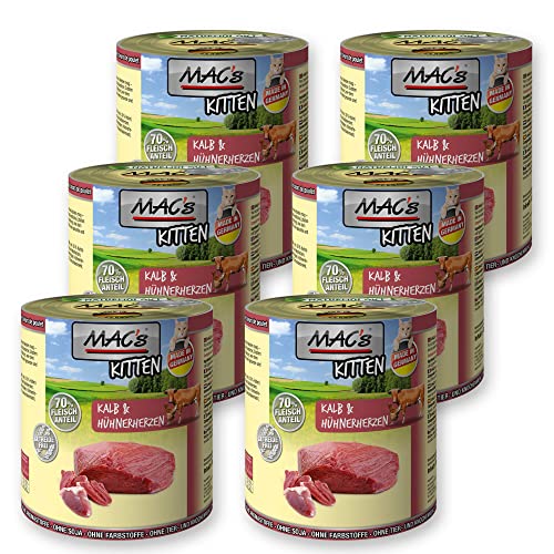 MACs Cat Kitten Kalb & Hühnerherz Getreidfrei 800g Größe 6 x 800g von MAC's