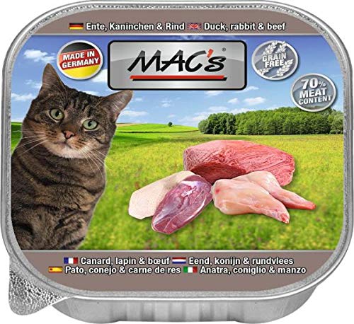 Mac's Katzenfutter getreidefrei Ente, Kaninchen & Rind, 16er Pack (16 x 85 g) von MAC's