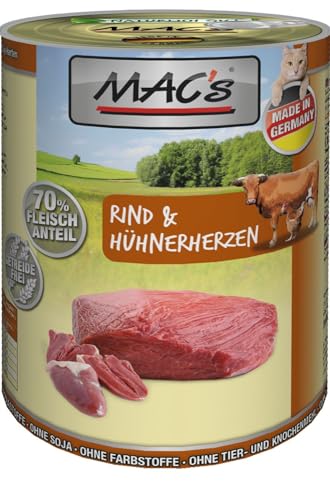 Mac's Katzenfutter getreidefrei Rind & Hühnerherzen, 400 g, Pack of 6 von MAC's