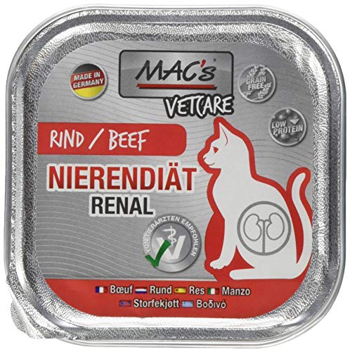 Mac's Katzenfutter getreidefrei Vetcare Rind Nierendiät, 16er Pack (16 x 100g) von MAC's