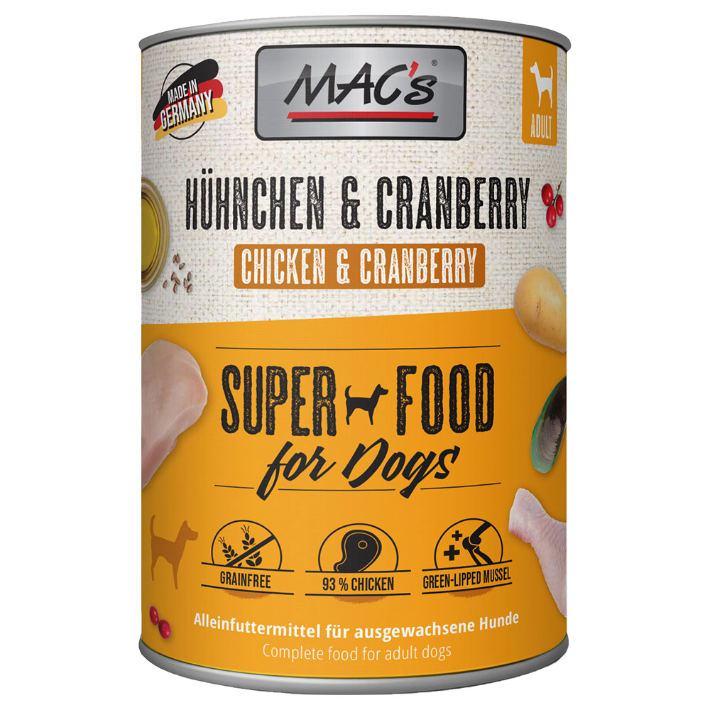 Sparpaket MAC's Adult Superfood 24 x 400 g - Hühnchen & Cranberry von MAC's