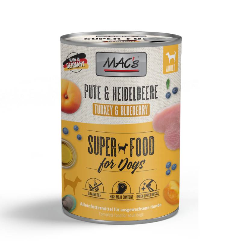 Sparpaket MAC's Adult Superfood 24 x 400 g - Pute & Heidelbeeren von MAC's