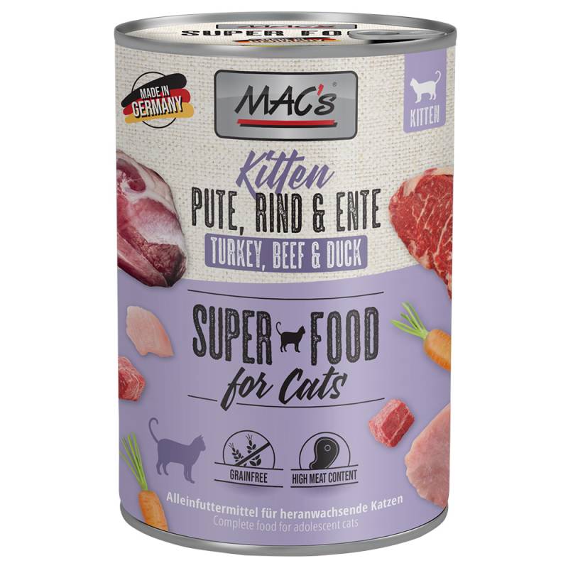 Sparpaket MAC´s Cat 24 x 400 g - Kitten (Pute, Rind, Ente) von MAC's