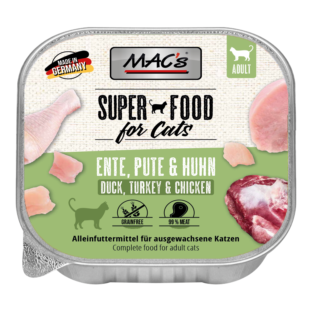 Sparpaket MAC's Cat Schale 64 x 100 g - Ente, Pute & Huhn Sparpaket MAC's Cat Schale 64 x 100 g - Ente, Pute & Huhn von MAC's