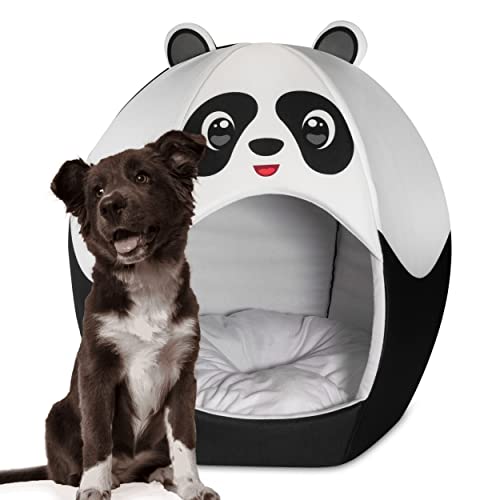 MACCABI ART Hundebett mit Panda-Thema, niedliches Iglu-Stil, für kleine Hunde, Welpen, Katzen – Kisseneinsatz mit Plüsch gefüttert, rutschfestes Iglu-Design – 40,6 x 40,6 x 45,7 cm von Maccabi