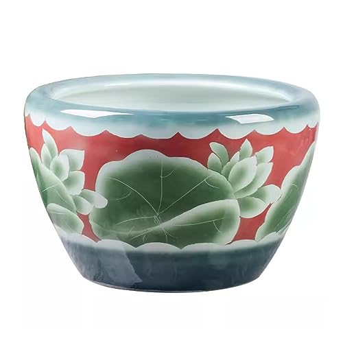 Fischschalen Aquarium Keramikzylinder Goldfischbecken Seerosenschale Balkon Innenhof Großes Aquarium Lotus Lotus Zierbecken Mittelstücke Vase (Size : 53cm) von MACIUM