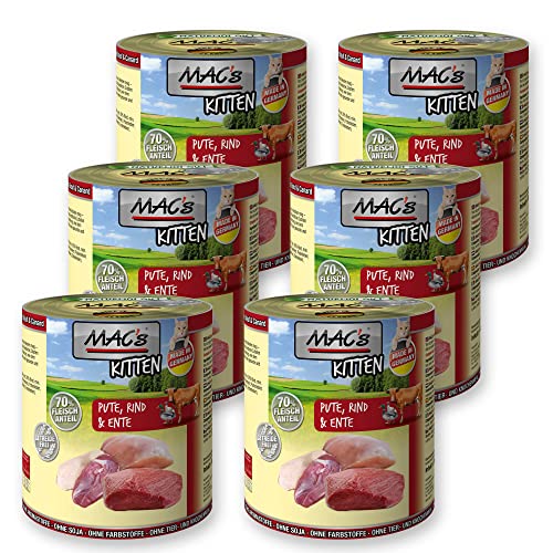 MACs Cat Kitten Pute, Rind & Ente Getreidfrei 800g Größe 6 x 800g von MAC's