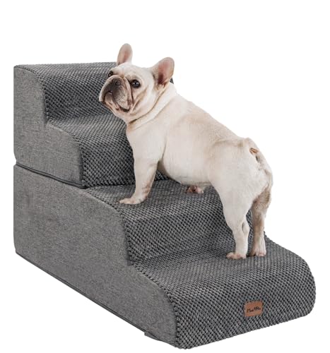 Made4Pets Hundetreppe Rampe für Bett, 4-stufige Hundetreppe für Hochbett Couch Sofa Klettern, 35D Schaumstoff Haustiertreppe für kleine Hunde und Katzen, rutschfeste Unterseite Haustiertreppe, Grau von MADE 4 PETS