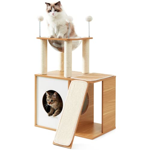 Made4Pets Katzenbaum für Wohnungskatzen, moderner Katzenturm hoch für große Katzen, Kätzchen, Holz, Kitty Condo Klettermöbel, strapazierfähig, Vesper niedliches Schloss mit Kratzbaum und Rampe von MADE 4 PETS