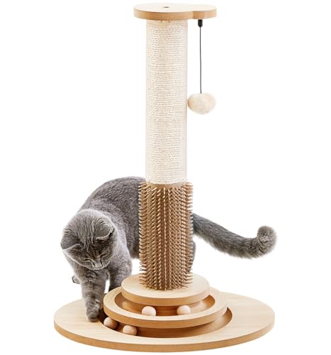 Made4Pets Katzenkratzbaum, interaktives Katzenspielzeug mit Selbstpfleger, Drehteller mit Trackballs, baumelnde Bälle, idealer Kratzbaum für Indoor-Katzen von MADE 4 PETS