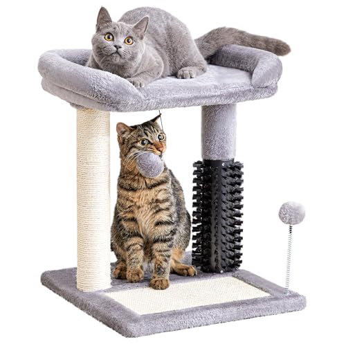 Made4Pets Katzenkratzbaum-Pad, 4-in-1 kleiner Katzenbaum mit Katzen-Selbstpflegerbürste, 50,8 cm hoch, Natursisal, Katzenkratzer, weiches Plüsch-Katzen-Sitzstange mit baumelndem Ball für von MADE 4 PETS