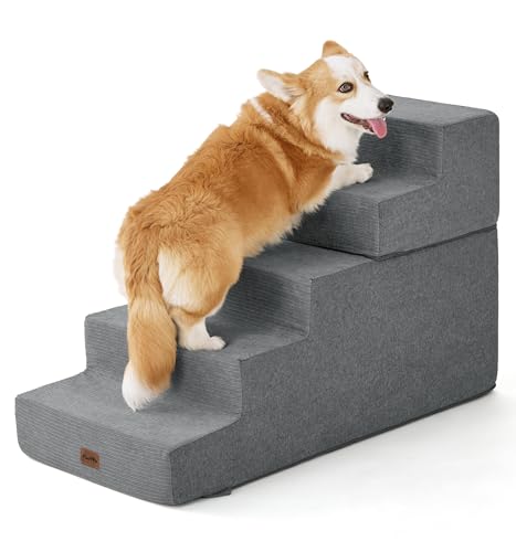 Made4Pets Katzentreppe für Bett, Haustiertreppe Welpe Hundeleiter für alte Katzen, Hundetreppe für kleine Hunde mit Stauraum, Hunderampen für Sofa Hochbetten, Fünf Stufen Faltbares Hundebett von MADE 4 PETS