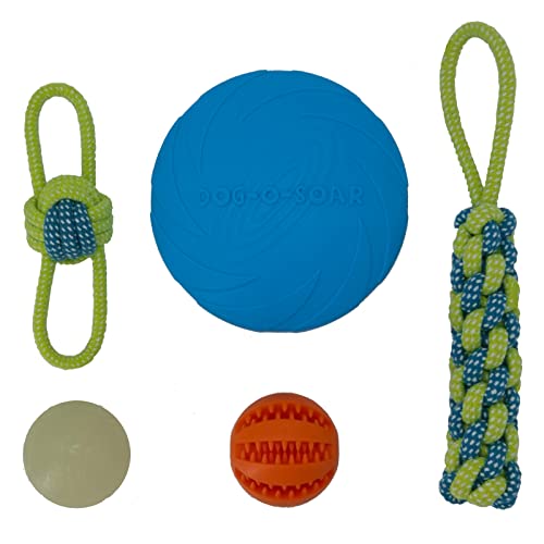 Magafo Hundespielzeug-Set, leuchtet im Dunkeln, interaktives Hundespielzeug-Set mit leuchtendem Apportierball, Zahnreinigung, Kauspielzeug, Fliegenscheibe für Hunde und Seilspielzeug – perfekt für von MAGOFO