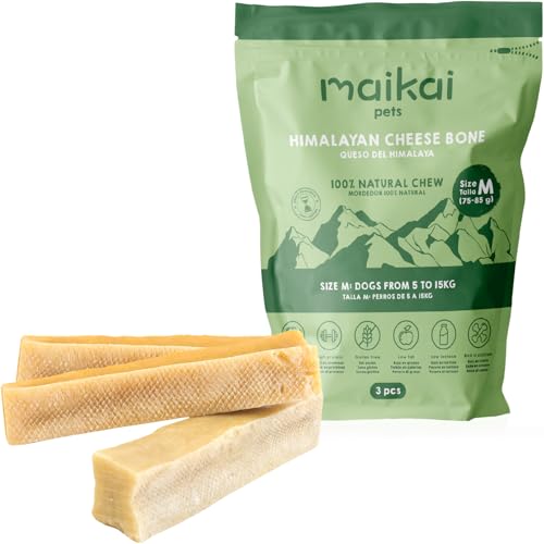 MAIKAI® Kauknochen für Hunde - Käse - Hartkäse aus Yakmilch - Langlebiger Kaustab - Hundeleckerli - Kauartikel zur Zahnpflege (M (3U)) von MAIKAI